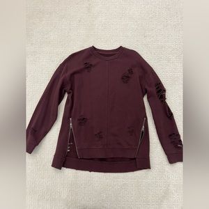 Joe’s Collection Maroon Distressed Long Sleeve Sweatshirt Top